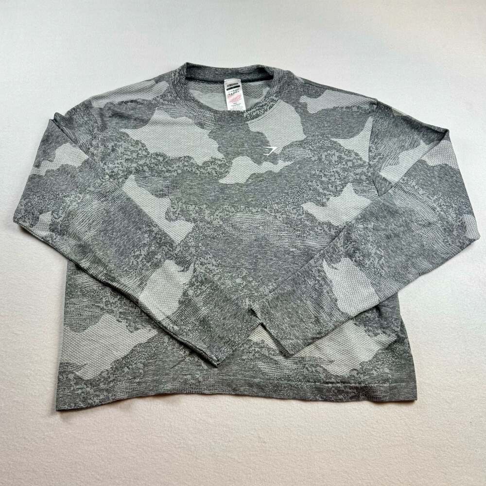 Gymshark Adapt Camo Seamless Long Sleeve Crop Top Grey